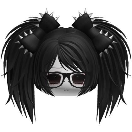 Gothic Moe Vkei Black Messy Pigtails /w Glasses