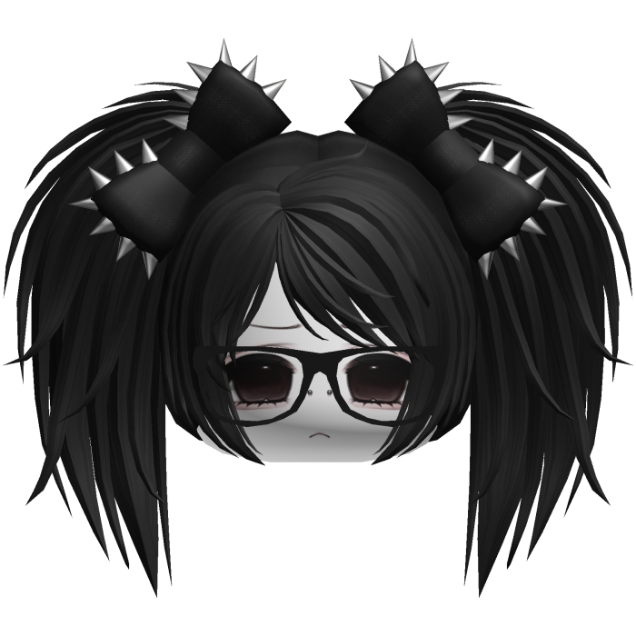 Gothic Moe Vkei Black Messy Pigtails /w Glasses