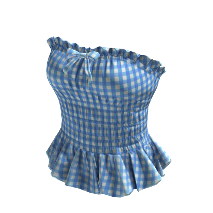 Gingham Ruffle Tube Top (Blue) thumbnail