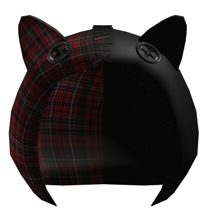 ꉂ SPLIT & stitched neko HOOD // plaid ; black 邪