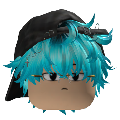 Cyan Split Emo Y2K Hair with Cap