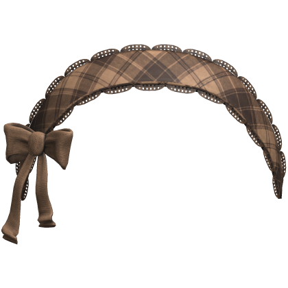 Doll Lace Brown Plaid Headband w Bow 