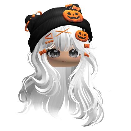 Straight Hair w/ Pumpkin Beanie (Purple&Black) Roblox item