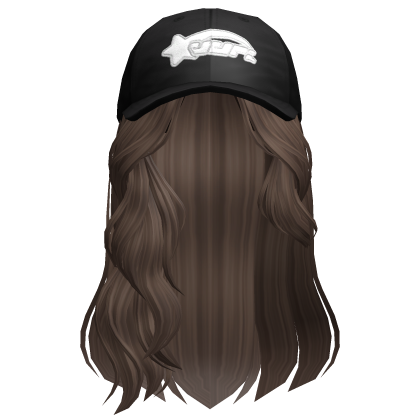 Messy Swept Wavy Hair w/ Black Cap (Brown)