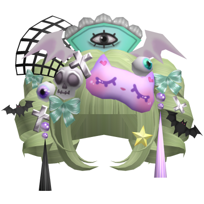 Pastel Goth Spooky Kawaii Pigtail Curls in Matcha