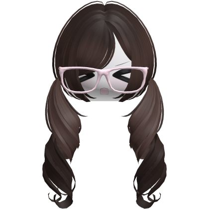 Cute Kawaii Dark Brown Curly Pigtails /w Glasses