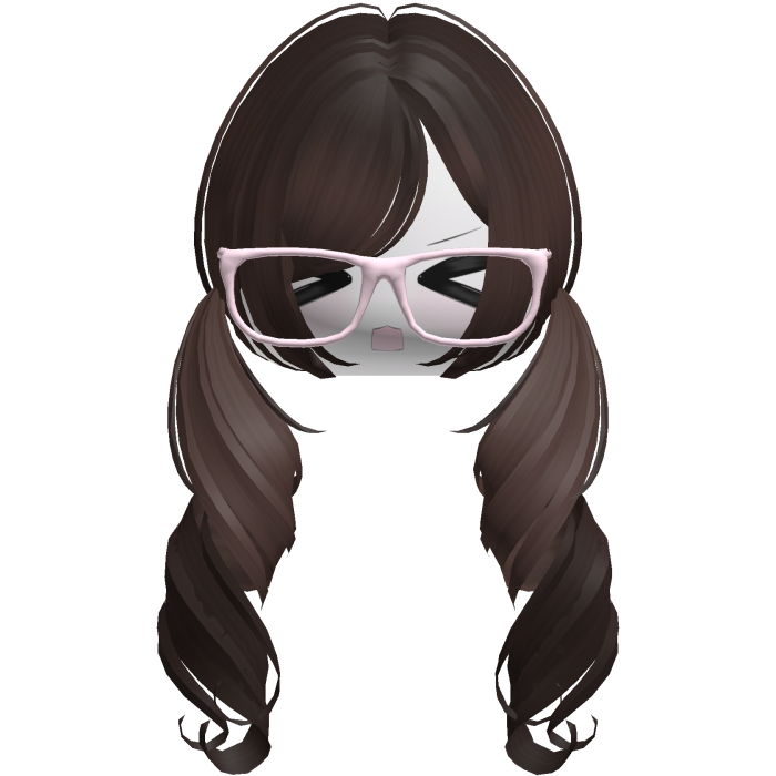 Cute Kawaii Dark Brown Curly Pigtails /w Glasses