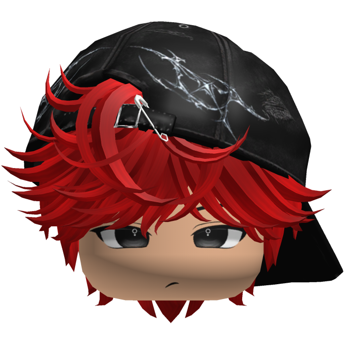 Cute Red emo hair with Y2K cap black