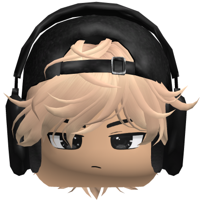 Blonde Hair w/ Black Headphones + Cap & Boy Face Roblox item