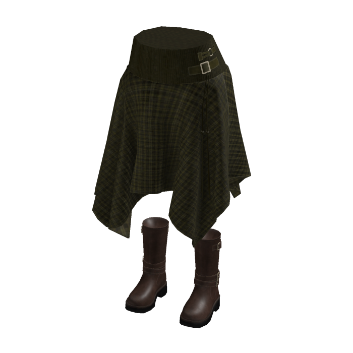 Gingham Hanky Hem Skirt w/ Boots (Olive)