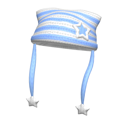 Roblox Item Star Kitty Crochet Beanie w Strings Blue