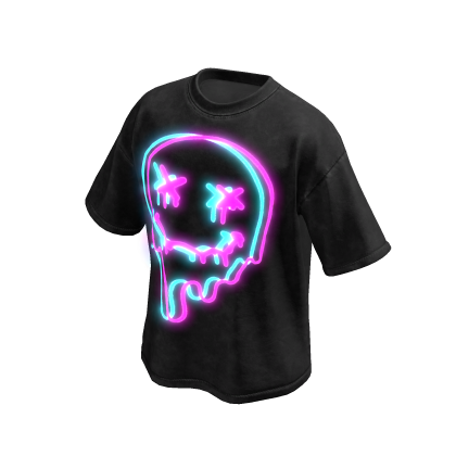 [Emissive] Neon Smile Black Wash Oversized Shirt