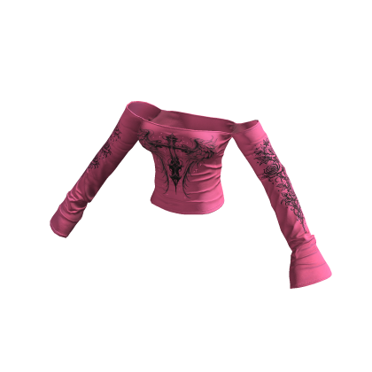 ✦ Y2K Tattoo Off Shoulder Top HotPink ✦