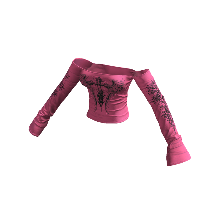 ✦ Y2K Tattoo Off Shoulder Top HotPink ✦