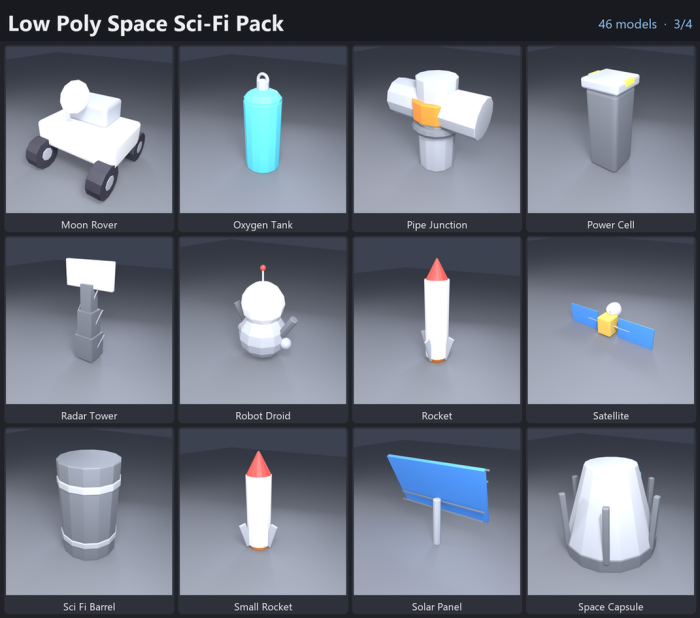 Low Poly Space Sci-Fi Props Pack x46 preview 3