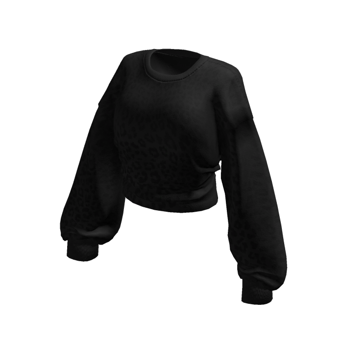 Black Leopard Cropped Long Sleeve Baggy Sweater