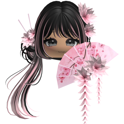 Side Ponytail w/ Cherry Blossoms & Fan