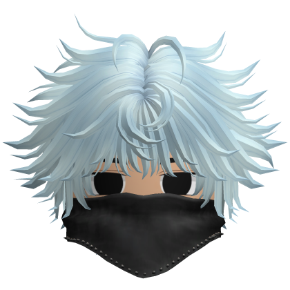 Fluffy Emo Boy Hair w Black Mask (Sky Blue)