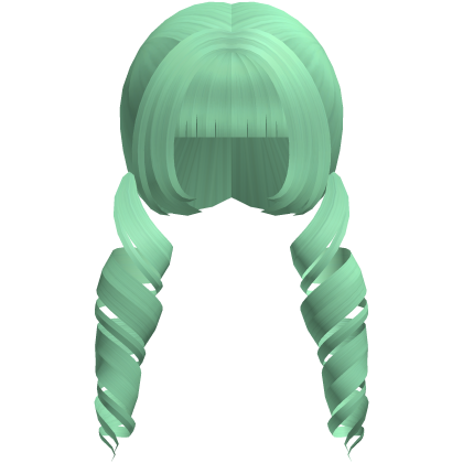 green swirly curly hime moe low pigtails