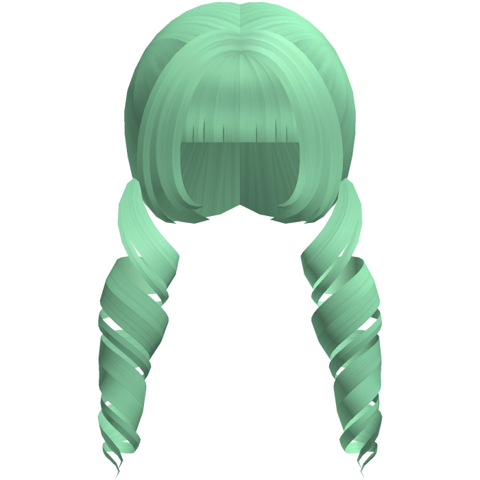 green swirly curly hime moe low pigtails