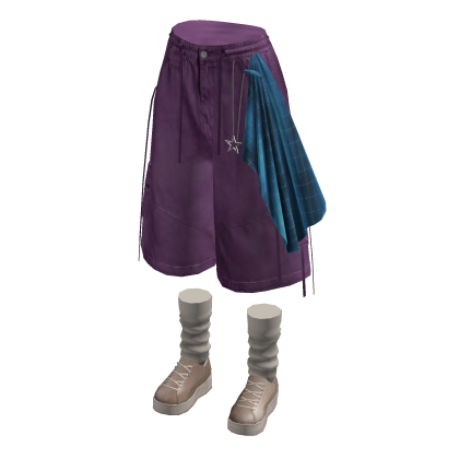 Baggy Shorts with Side Drape (Purple)