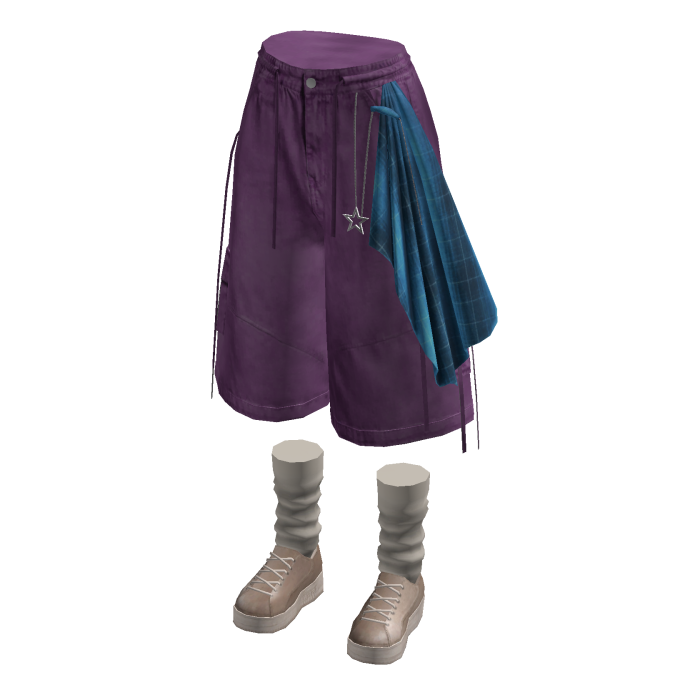 Baggy Shorts with Side Drape (Purple)