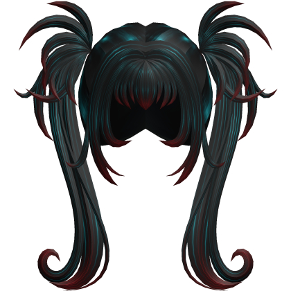 Black Teal Gothic Spiky Twintails w/Red Highlights