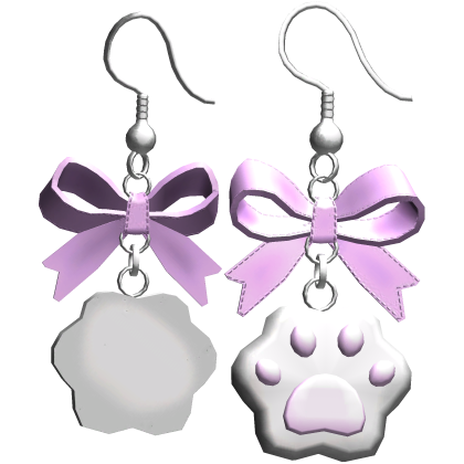 Pastel Purple Kawaii Kitty Paw Bow Earrings