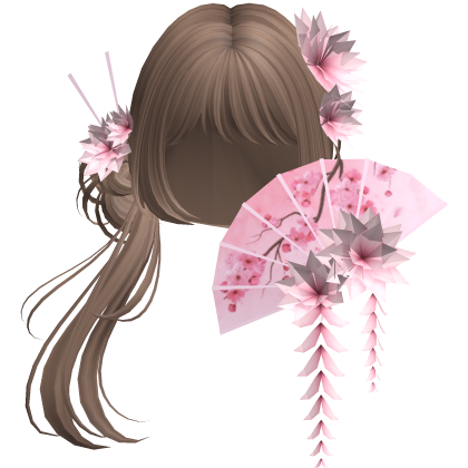 Side Ponytail w/ Cherry Blossoms & Fan