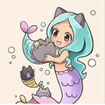 Cute kitty mermaids