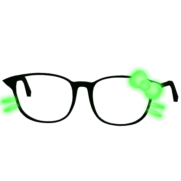Green Glowing Kitty Bow Black Glasses