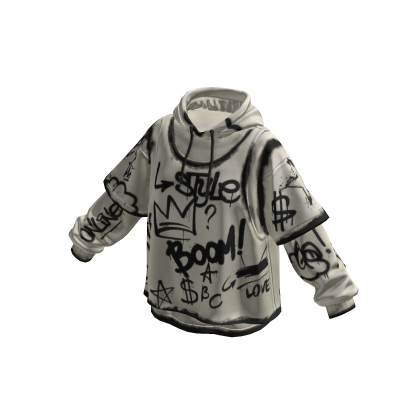 Kpop Layered Oversized Hoodie Graffity White