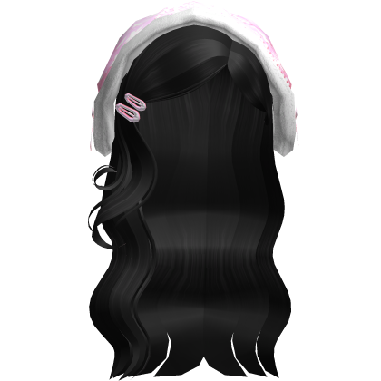 Black Loose Wavy Hair w/ Christmas Pink Headscarf Roblox item