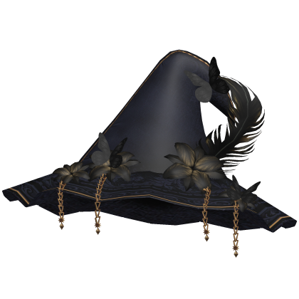 Halloween Magical Witch Hat w Flowers Navy Gold Roblox item
