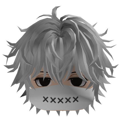 Fluffy Anime Hair w/ Mask (Silver)