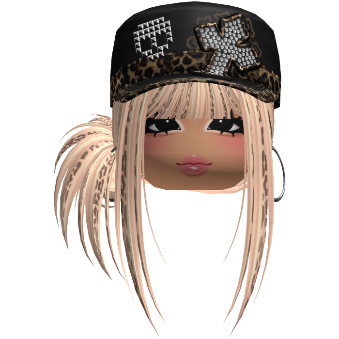 Gyaru Side Bun Hair w/ Cheetah Cap & Earrings