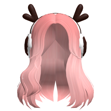 Classic Pink hair with winter Christmas antlers Roblox item