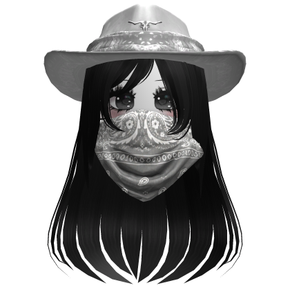 White Cowgirl Hat with Mask + Neck Scarf