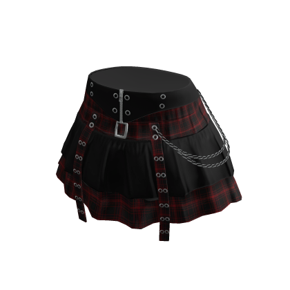 Belted Plaid Pleated Skirt w/ Chains (Black)