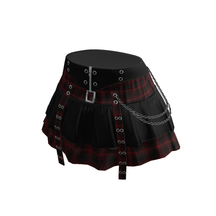 Belted Plaid Pleated Skirt w/ Chains (Black)