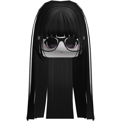 Cute straight black hair with bangs and glasses Roblox item
