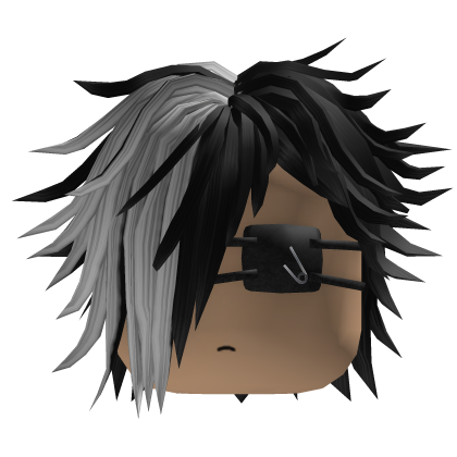 Messy Emo Hair w/ Eyepatch (Black/White)