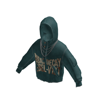 Distressed Graphic Hoodie w/ Chain (Teal)