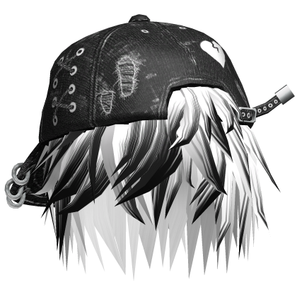 Messy Anime Boy Hair /Y2K Distressed Hat W & B Roblox item