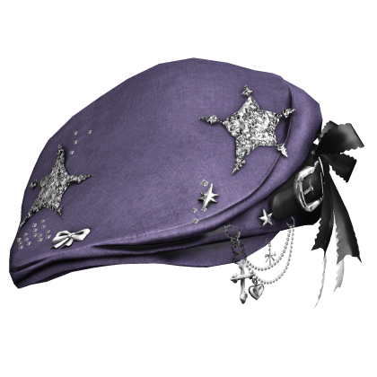 Purple Gothic Star Beret w / Bow & Chains