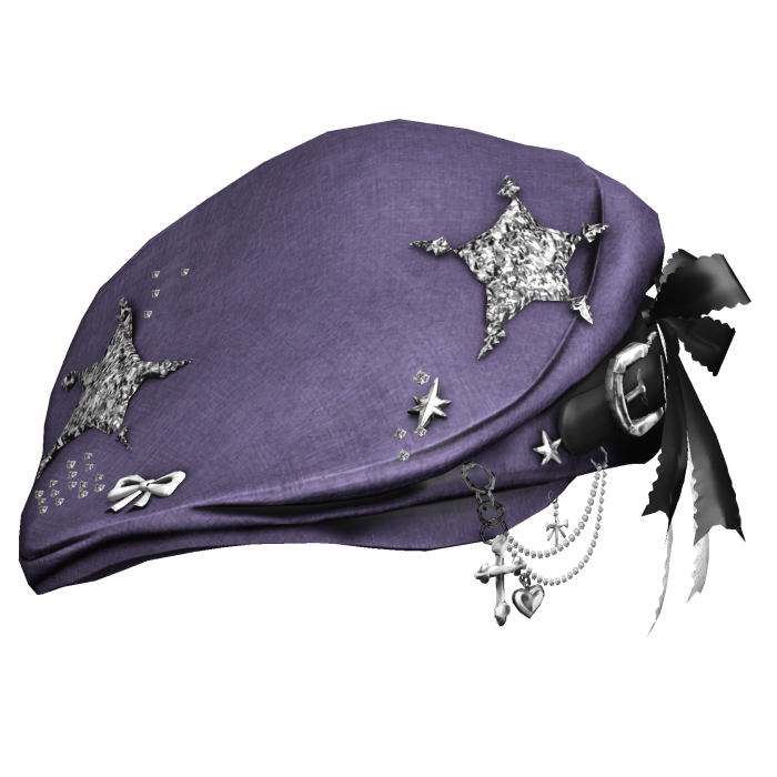 Purple Gothic Star Beret w / Bow & Chains