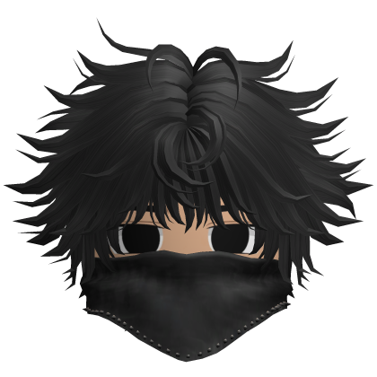Fluffy Emo Boy Hair w Black Mask (Black)