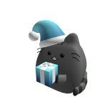 Blue Santa Cat Holding Blue Gift