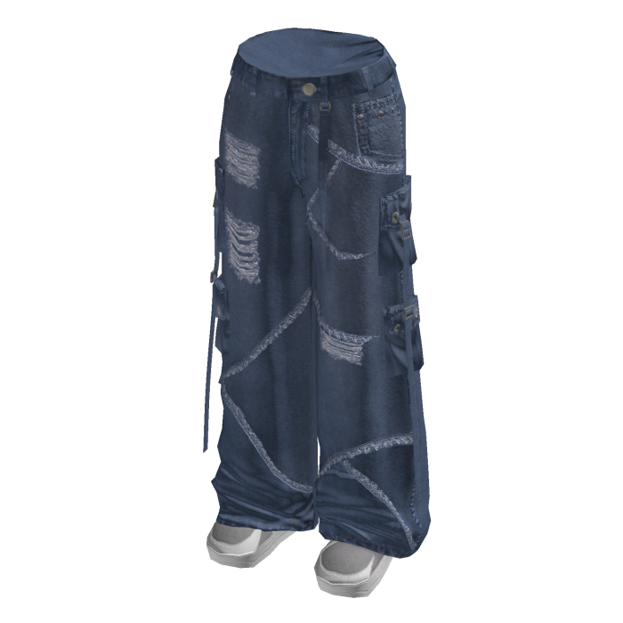 Strapped Baggy Jeans w/ Sneakers (Blue)