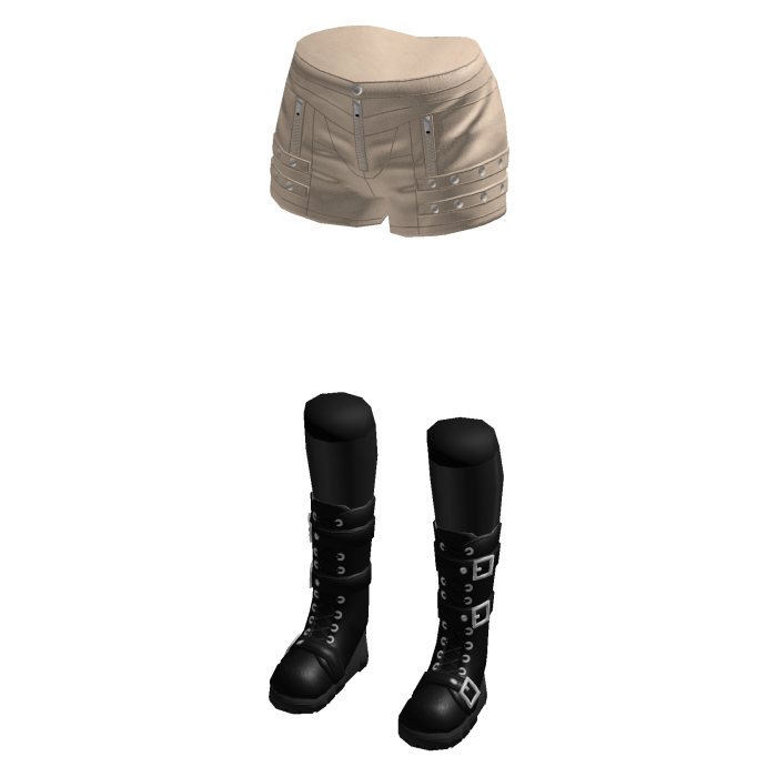 Goth Studded Shorts w/ Combat Boots (Beige)